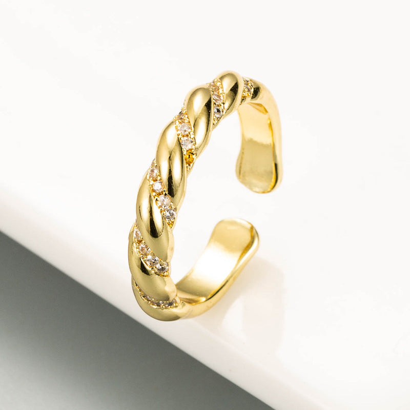 Wholesale new double-layer heart-shaped open copper micro inlaid zircon ring fashion color retaining electroplated 18K gold ring